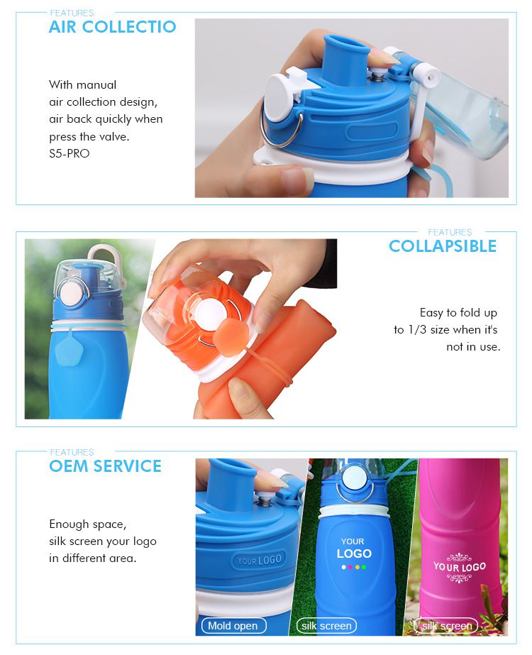 custom silicone collapsible water bottle