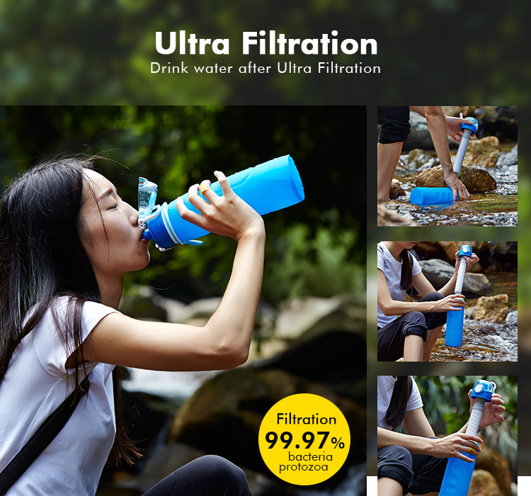 Collapsible filtered water bottle