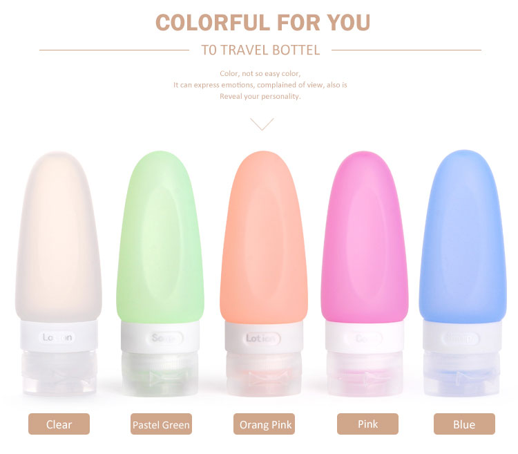travel size squeeze bottles in different sizes, different colour