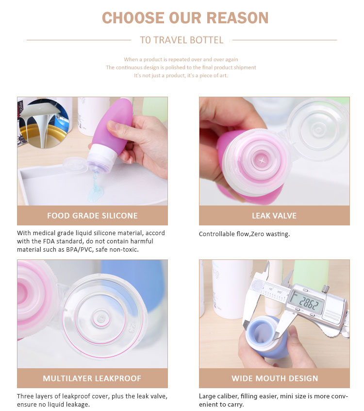 Travel squeeze bottles features leak-proof, flip top, covered spout