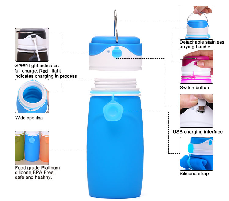 portable camping BPA Free bottles with light