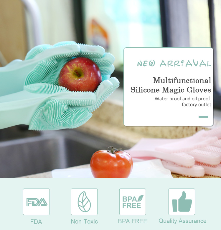 Silicone Dishwashing Gloves with Scrubber, Best Cleaning Gloves Wholesale