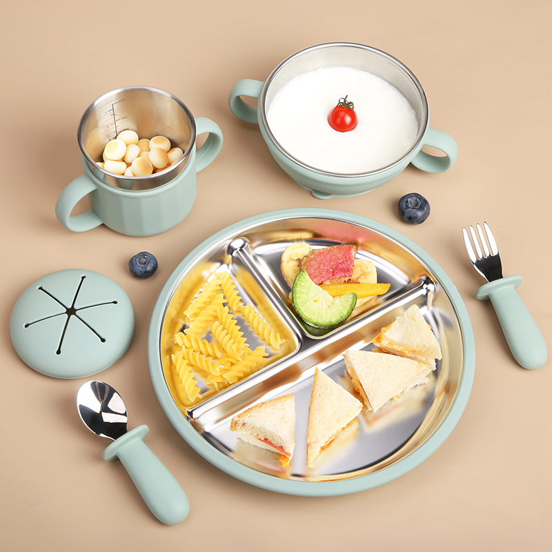 Stainless Steel Silicone Baby Feeding Set
