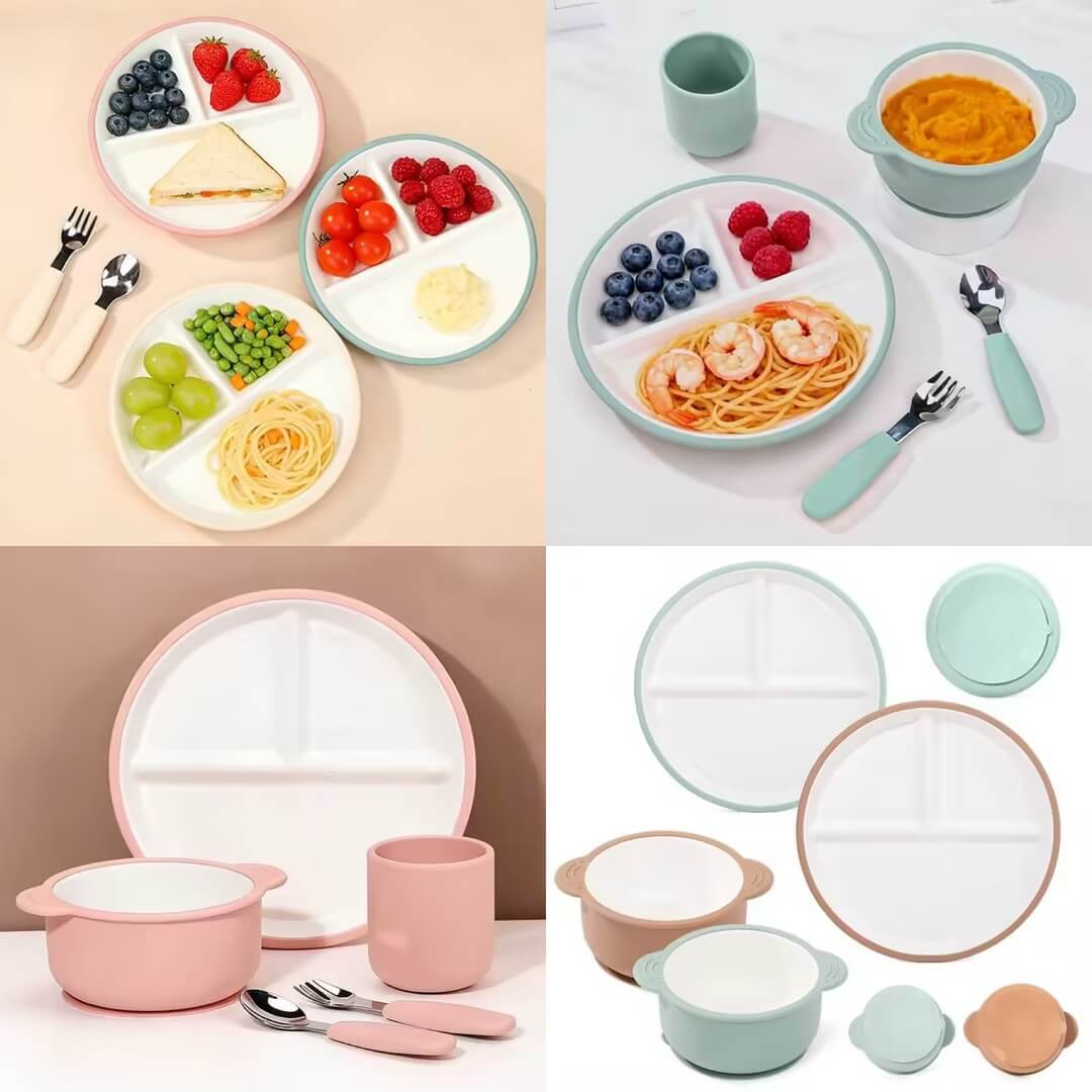 Silicone-Sleeved Ceramic Plate & Bowl Set