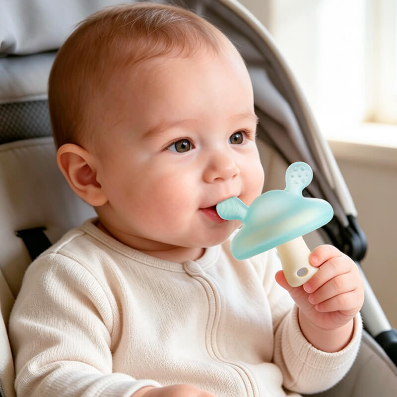 mushroom silicone teether with air chamber design