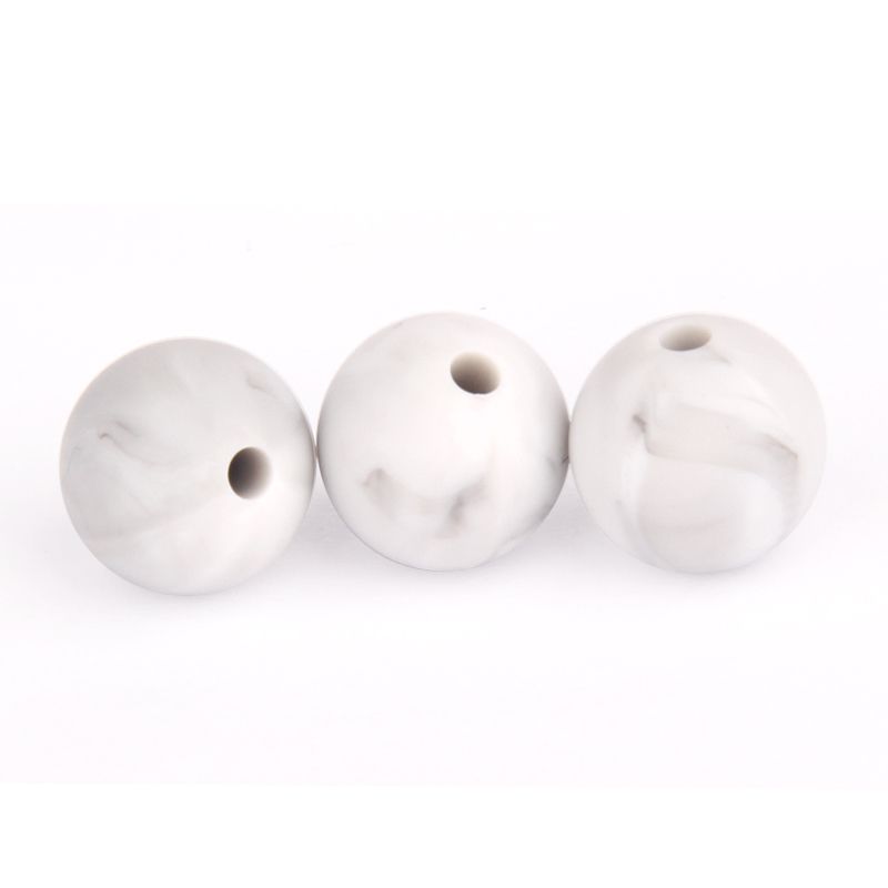 Marble silicone beads, Grey Marbled Hexagon beads, round Silicone 