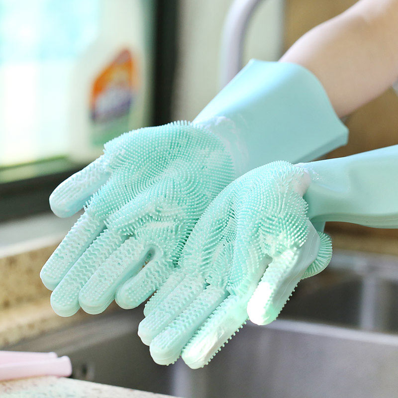 Magic Silicone Dishwashing Gloves with Two Sided Wash Scrubber magic silicone gloves