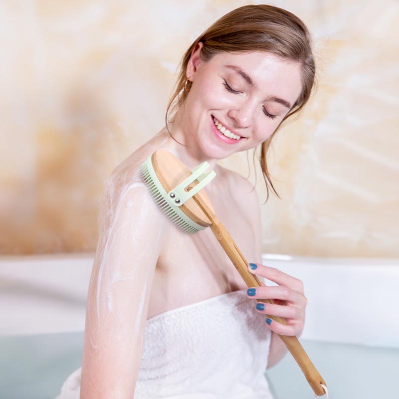 Bamboo Long Handle Silicone Bath Brush