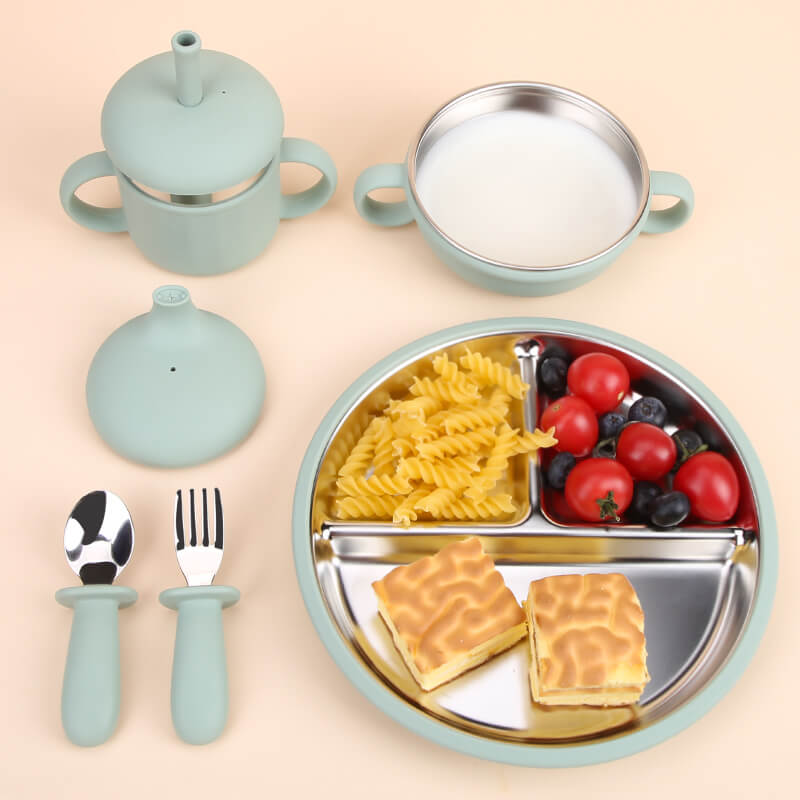 Stainless Steel Silicone Baby Feeding Set