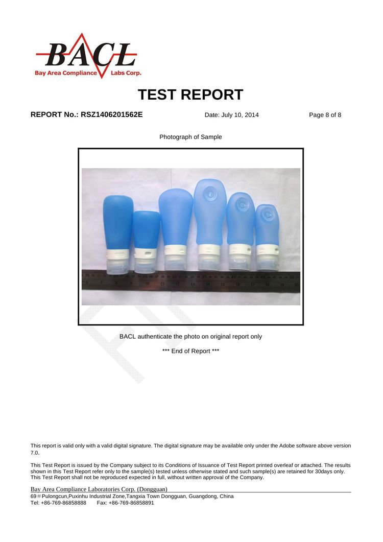 Silicone travel bottles LFGB certificate