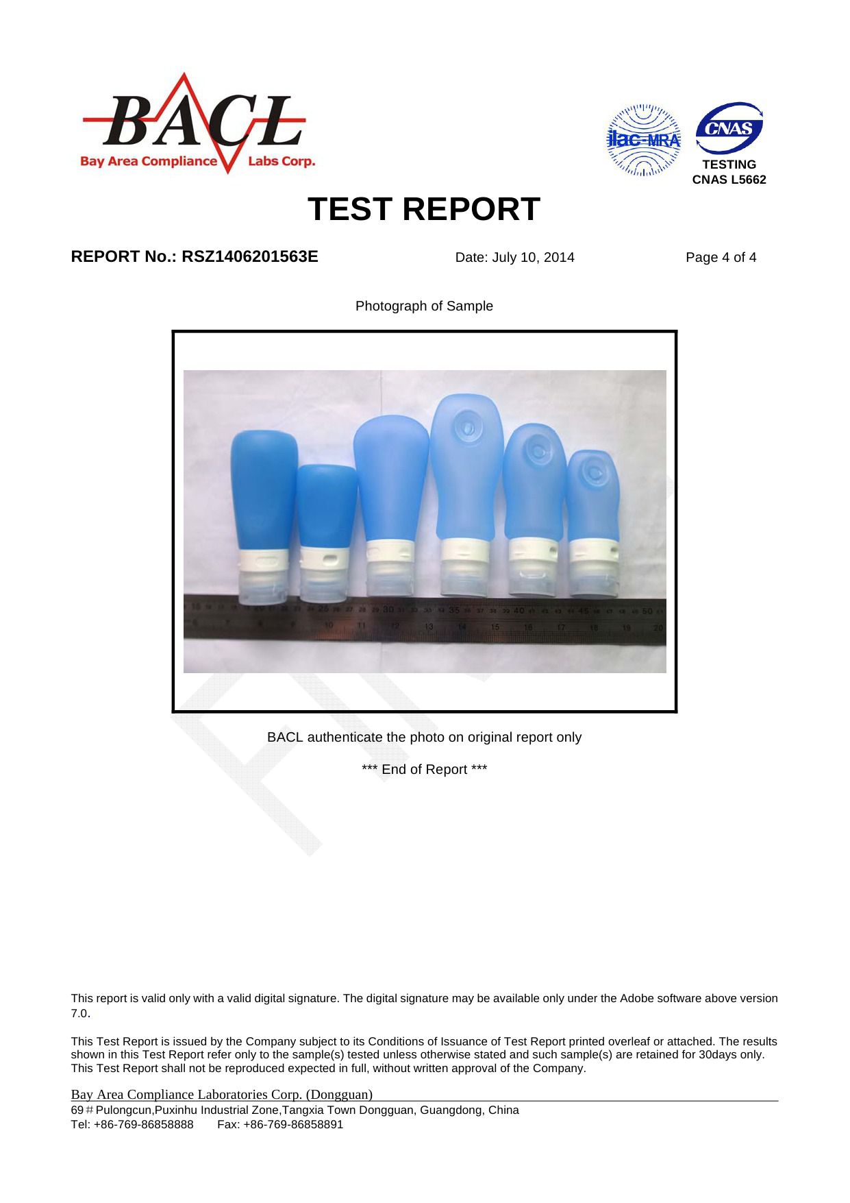 leak proof silicone travel bottle US California certificate