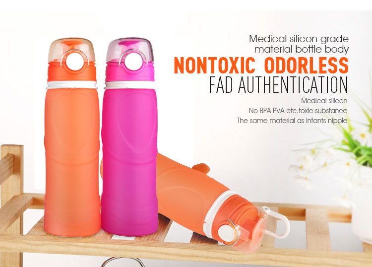 Silicone foldable water bottle, BPA Free & Reusable water bottle