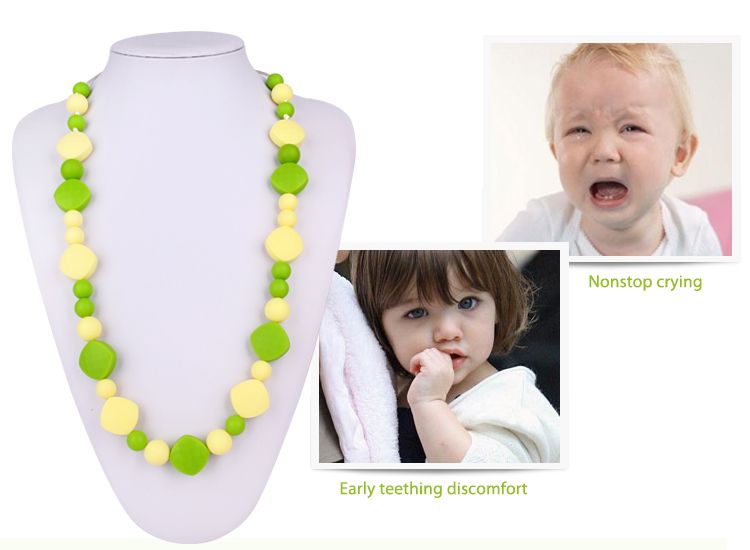 100% Safe Silicone teething necklace that is soft on babies gums