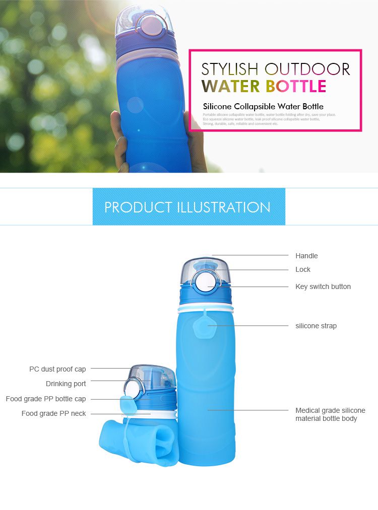 Rollable Water Bottle, 750 rollable silicone water bottle for outdoor