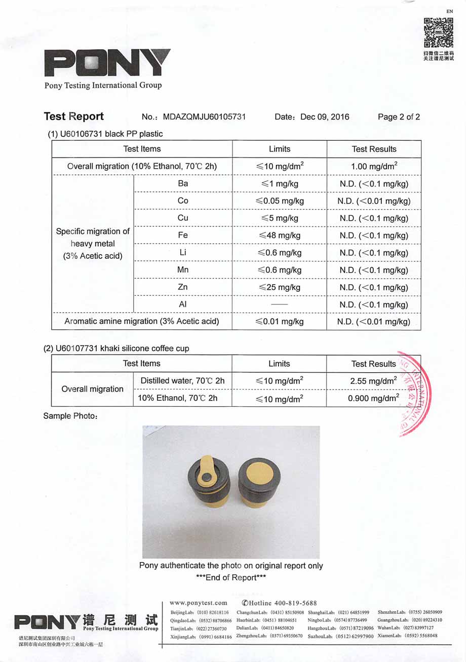 Collapsible coffee cup EU standard certificate