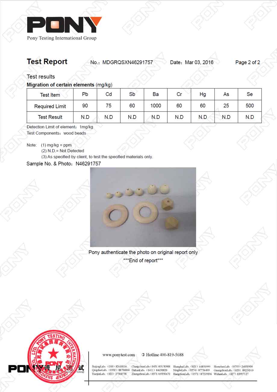 wooden beads au standard certificate