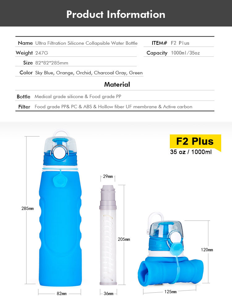 lightweight Collapsible filtered water bottle
