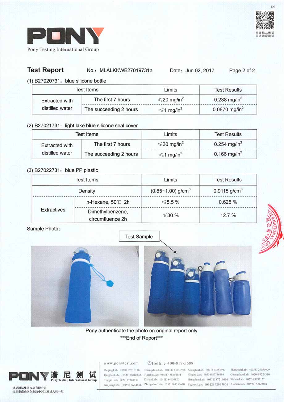 silicone collapsible water bottle FDA certificate