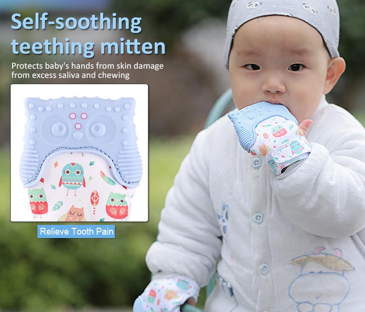 self-soothing teething glove mitt