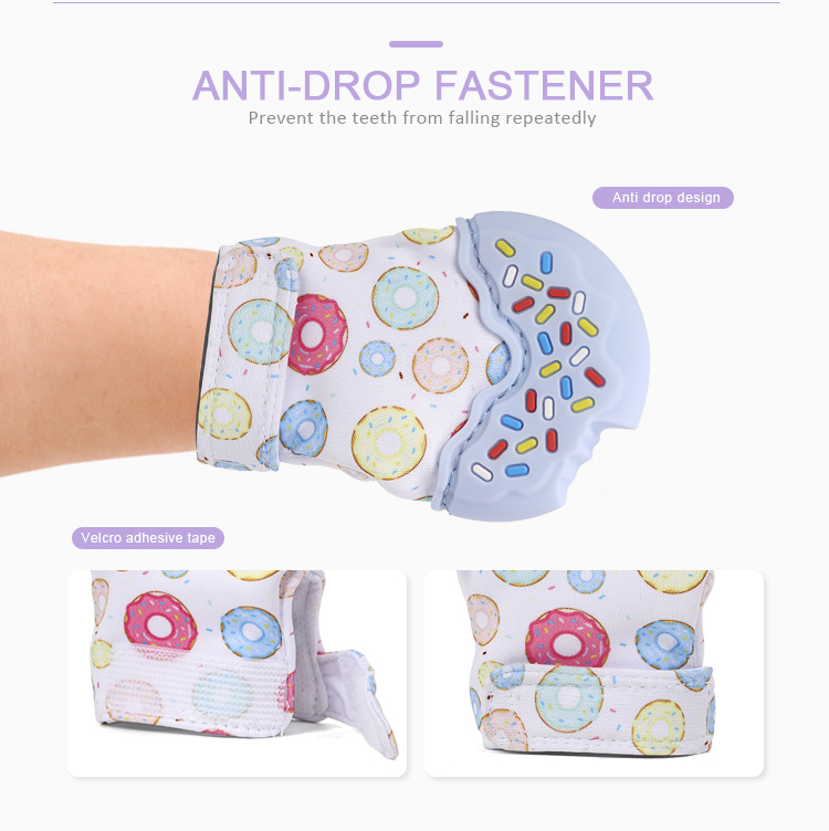 teething Mitt comes with an adjustable Velcro strap