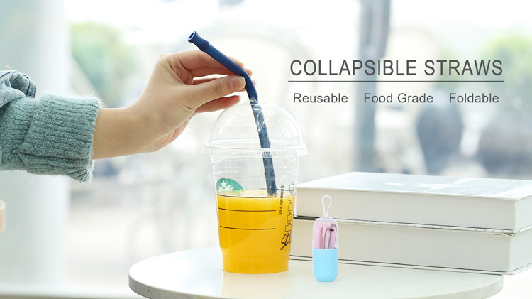 Collapsible Straw, Foldabel Reusable Silicone Drinking Straw Big Size