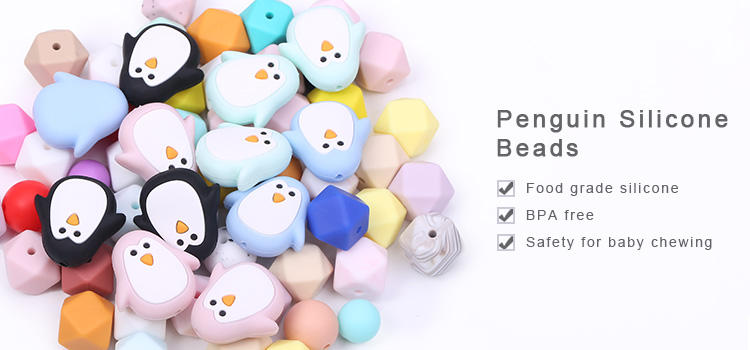 Silicone Rubber Beads Penguin Wholesale, BPA-Free rubber Teething Beads