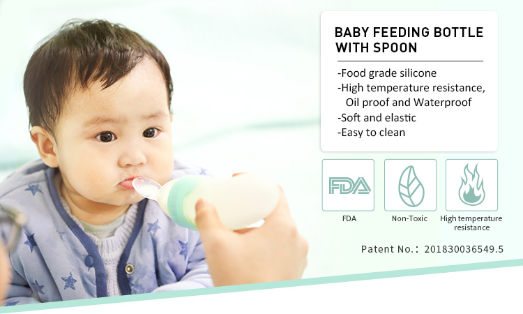 Baby Feeding Bottle with Spoon Silicone Baby Food Dispensing Spoon