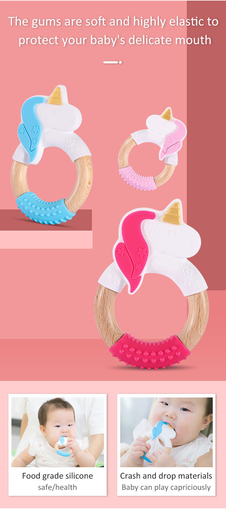 Silicone Teething Rings, Beech Wood Teether Rings